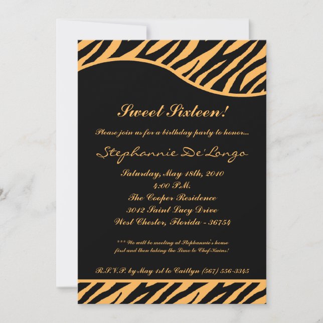5x7 Tiger Print Sweet 16 Six Birthday Party Invite (Front)