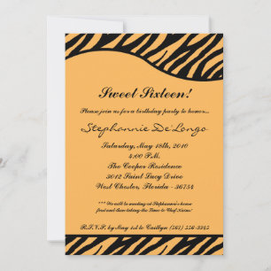 5x7 Tiger Print Sweet 16 Six Birthday Party Invite