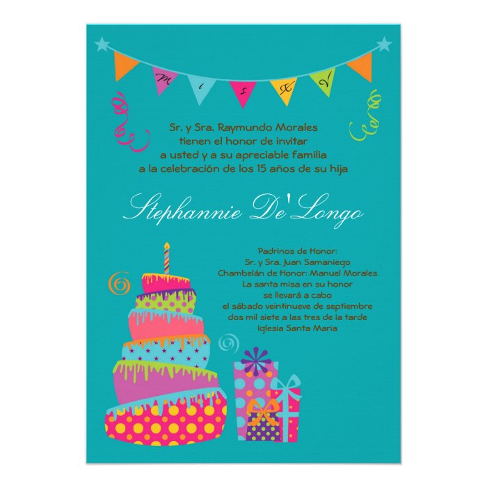 5x7 Topsey Cake Quinceanera Birthday Invitation