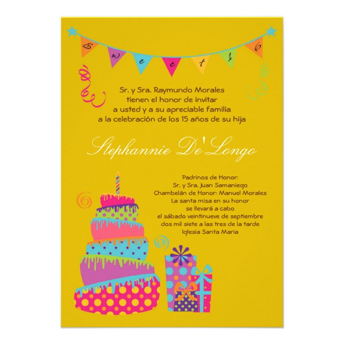 5x7 Topsey Cake Quinceanera Birthday Invitation