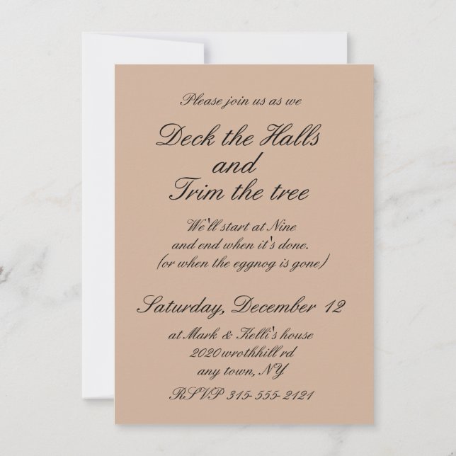 5x7 Tree Trimming Party invitaion with envelope Invitation (Back)