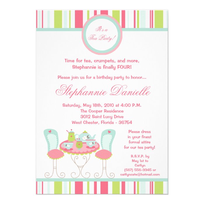 5x7 Trendy Chic Tea Party Birthday Part Invitation