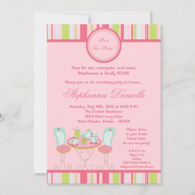 5x7 Trendy Chic Tea Party Birthday Part Invitation (Front)
