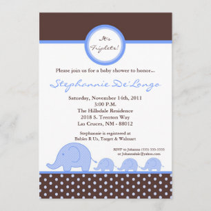 5x7 TRIPLETS Mod Elephant Baby Shower Invitation