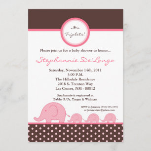 5x7 TRIPLETS Mod Elephant Baby Shower Invitation