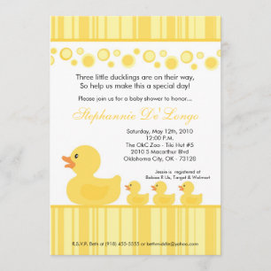 5x7 TRIPLETS Rubber Duck Baby Shower Invitation