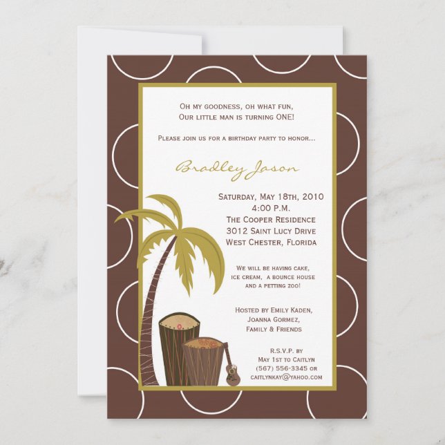 5x7 Tropical Hawaiian Drum Birthday Invitation (Front)
