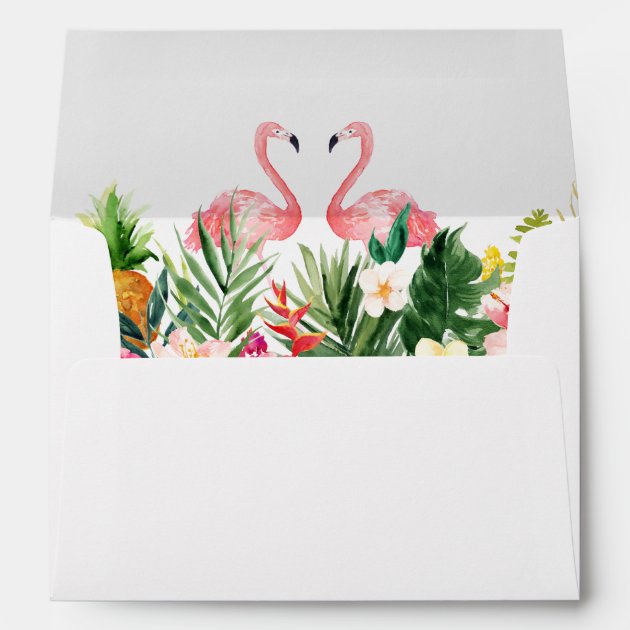 5x7 - Tropical Leaves Floral Flamingo Wedding Envelope