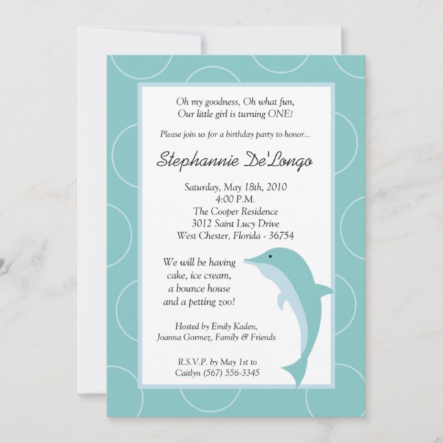5x7 Tropical Ocean Dolphin Birthday Invitation (Front)
