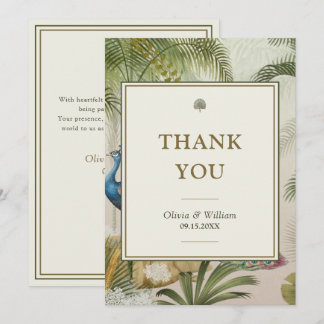 5x7 Tropical Peacock Palm Custom Message Wedding Thank You Card