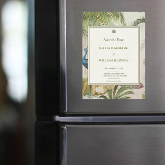 5x7 Tropical Peacock Palm Wedding Magnetic Invitation