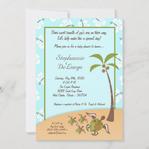 5x7 Tropical Turtle Mama TRIPLET Shower Invitation