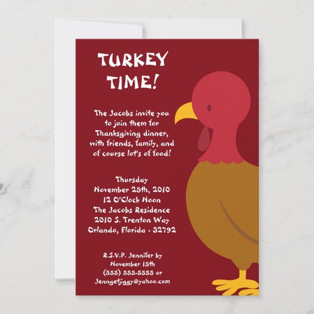 5x7 Turkey Food Thanksgiving Party Invitation (Front)