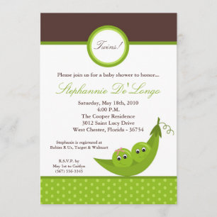 5x7 TWIN Boy Girl Peas Pod Baby Shower Invitation