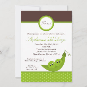 5x7 TWIN Boy Peas in Pod Baby Shower Invitation