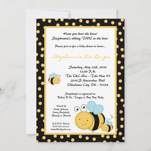 5x7 TWIN Honey Bumble Bee Baby Shower Invitation