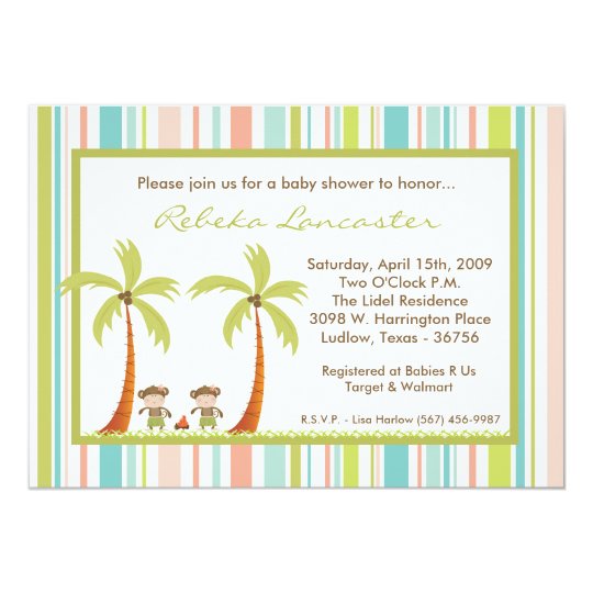 5x7 Twin Luau Hawaii Monkey Baby Shower Invitation Zazzle Com