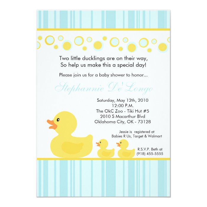 5x7 TWIN Yellow Rubber Duck Baby Shower Invitation | Zazzle