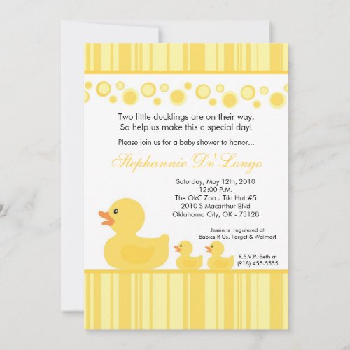 5x7 TWIN Yellow Rubber Duck Baby Shower Invitation