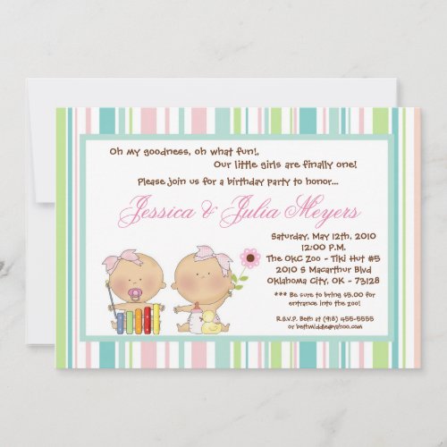 5x7 TWINS Girl Girly Birthday Party Invitation