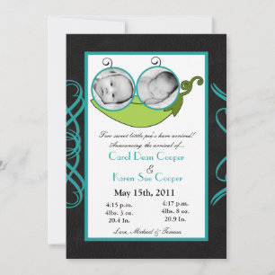5x7 Twins Pea in a Pod PHOTO Birth Announcement