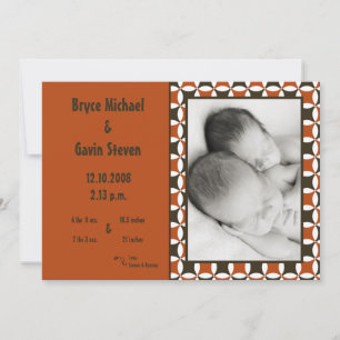 5x7 TWINS Retro Pattern Photo Birth Announcement