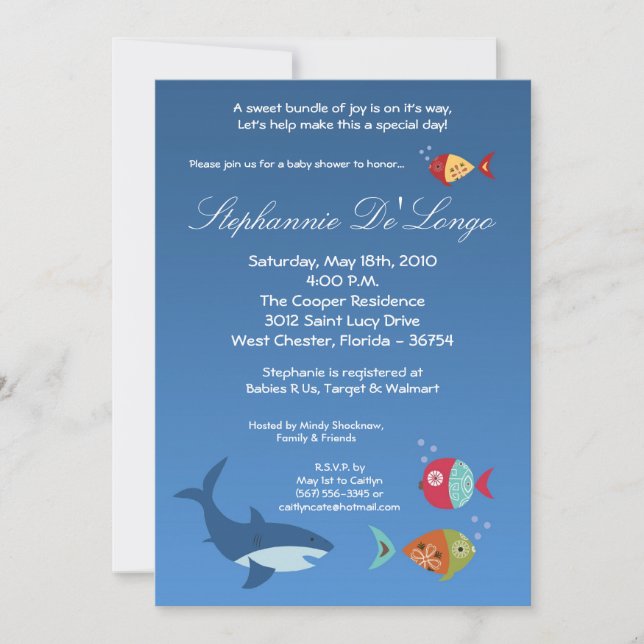 5x7 Under the Sea SharkFish Baby Shower Invitation (Front)