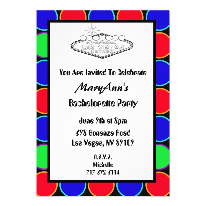 5x7 Vegas Polkadots Bright Bachorette Party Invite