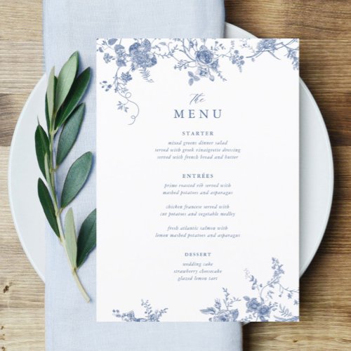 5x7 Victorian Blue Floral Wedding Table Menu