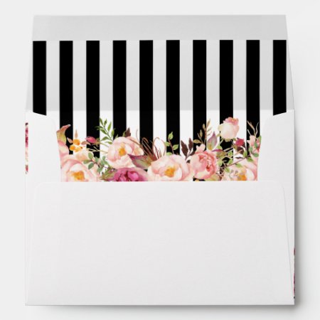 5x7 Vintage Floral Black White Stripes Wedding Envelope