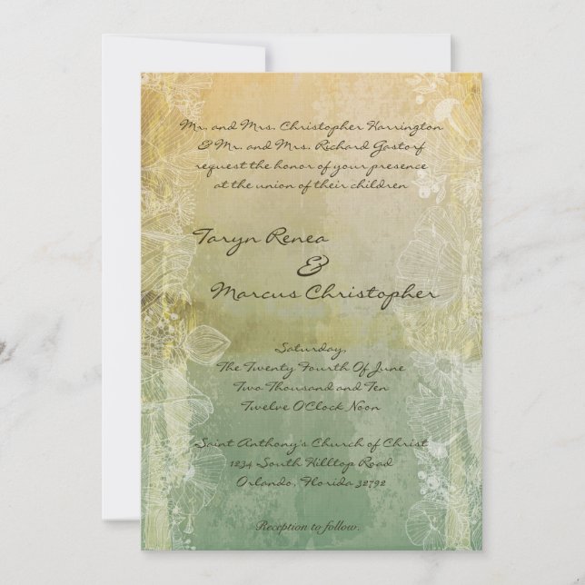 5x7 Vintage Floral Old Linen Wedding Invitation (Front)