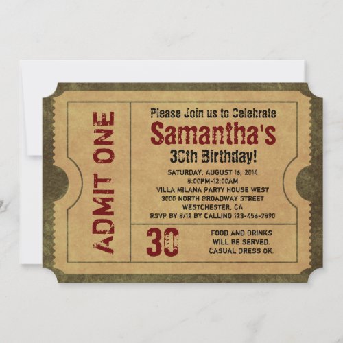 5x7 Vintage Gold Party Ticket Invitations