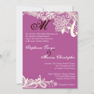 5x7 Vintage Lace Radiant Orchid Wedding Invitation