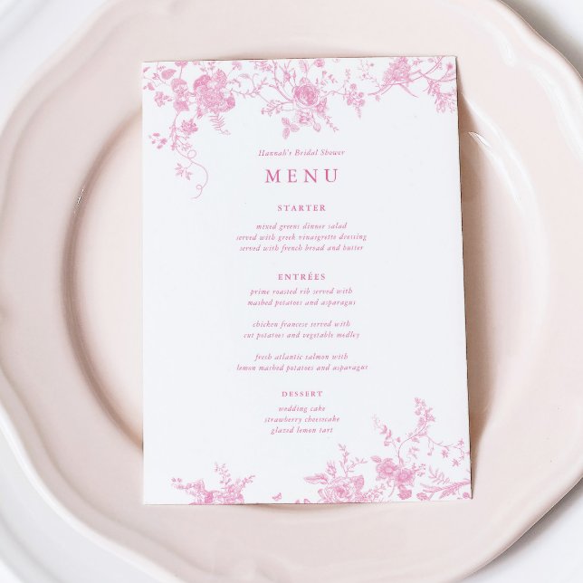 5x7" Vintage Pink Floral Wedding Table Menu Cards (Creator Uploaded)
