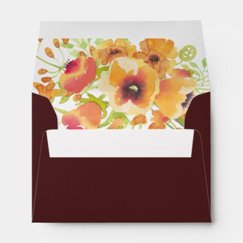 5x7 Vintage Watercolor Orange Pink Floral Liner Envelope