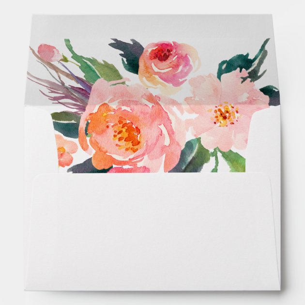 5x7 Watercolor Peony Floral Botanical Liner Decor Envelope