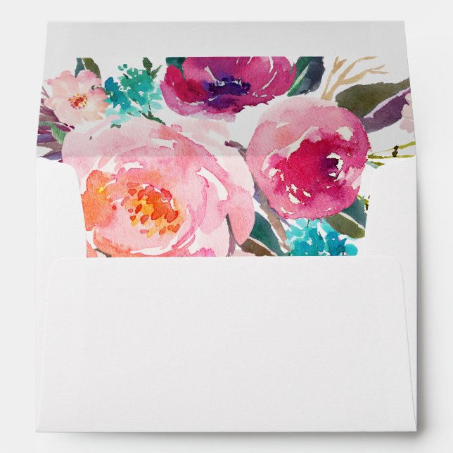 5x7 Watercolor Purple Pink Floral Liner Decor Envelope (Back (Bottom))