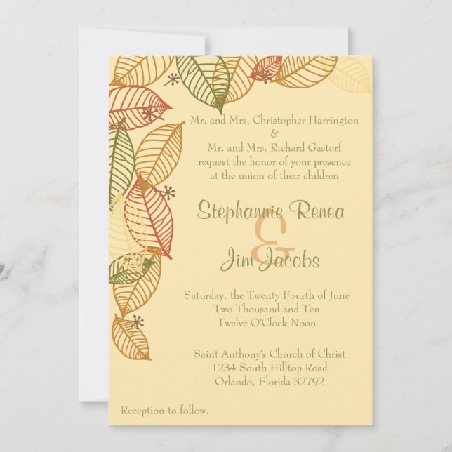 5x7 Wedding Invitation Autumn Fall Leaves (Front)