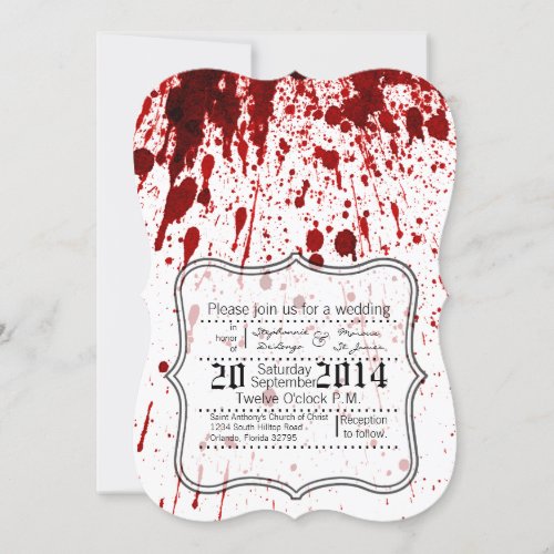 5x7 Wedding Invitation Blood Splatter Vampire Goth