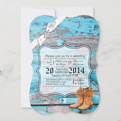 5x7 Wedding Invitation Blue Barn Wood Boots Countr