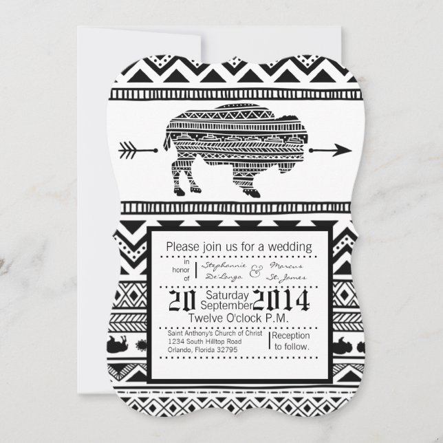 5x7 Wedding Invitation Boho Buffalo Tribal Pattern (Front)