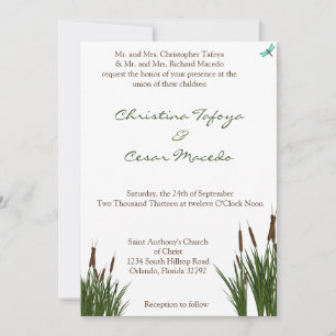 5x7 Wedding Invitation Cattail/Dragonfly in Color