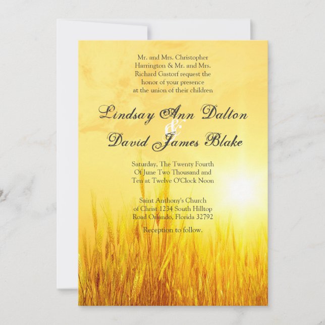 5x7 Wedding Invitation Country Hay Sunset (Front)