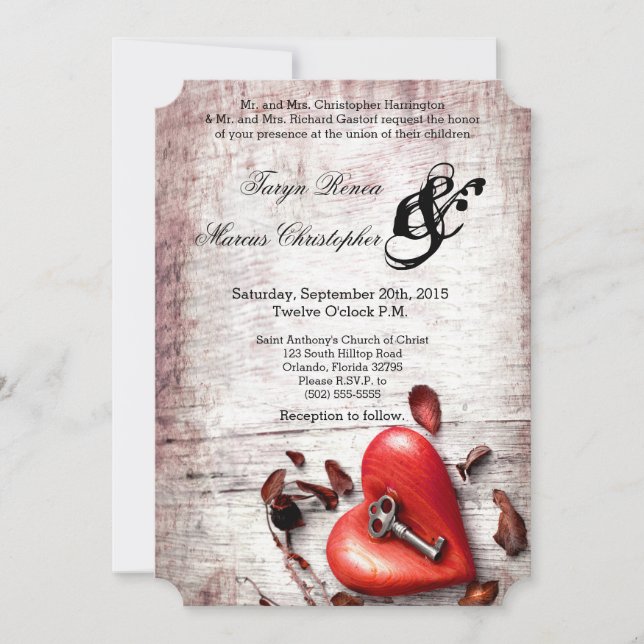 5x7 Wedding Invitation Country Wood Key to my Hear (Front)