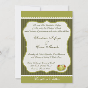 5x7 Wedding Invitation Martini Olives Green Stripe