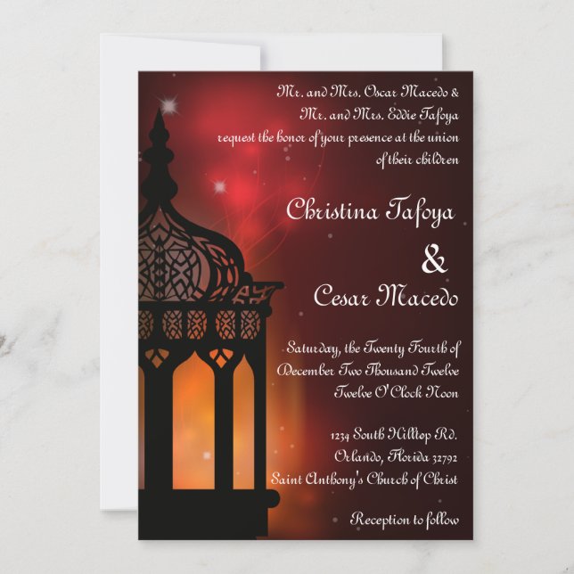 5x7 Wedding Invitation Moroccan Lantern Indian (Front)