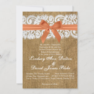 5x7 Wedding Invitation Orange Burlap Lace