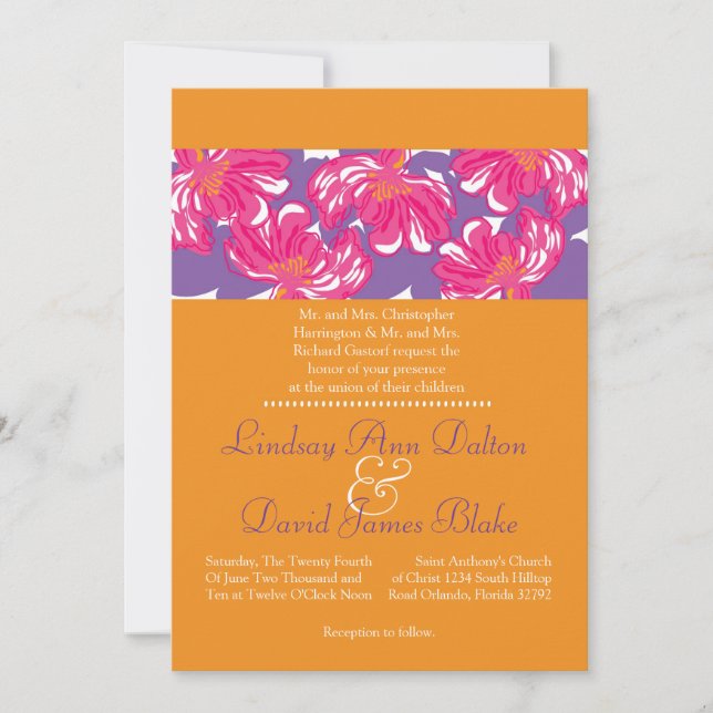 5x7 Wedding Invitation Orange with Purple Banner (Front)