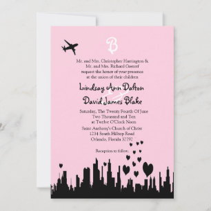 5x7 Wedding Invitation Pink City Line