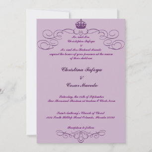 5x7 Wedding Invitation Royal Purple Crown/Swirls